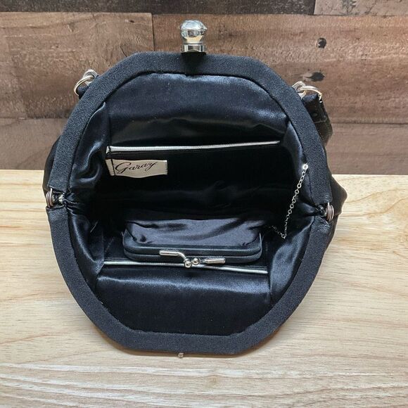 Garay Purse Clutch Inner Attached Coin Purse Black Wrist Hand Strap Snap Closure - Picture 5 of 12